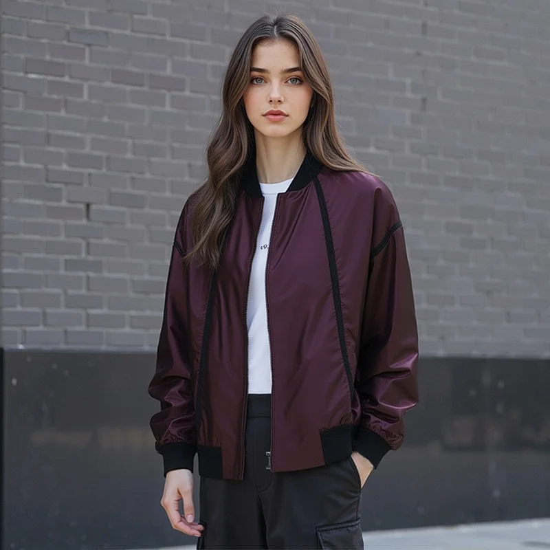 

Женская куртка Homesi на молнии с воротником, однотонная, фиолетовая, модная, для молодых женщин