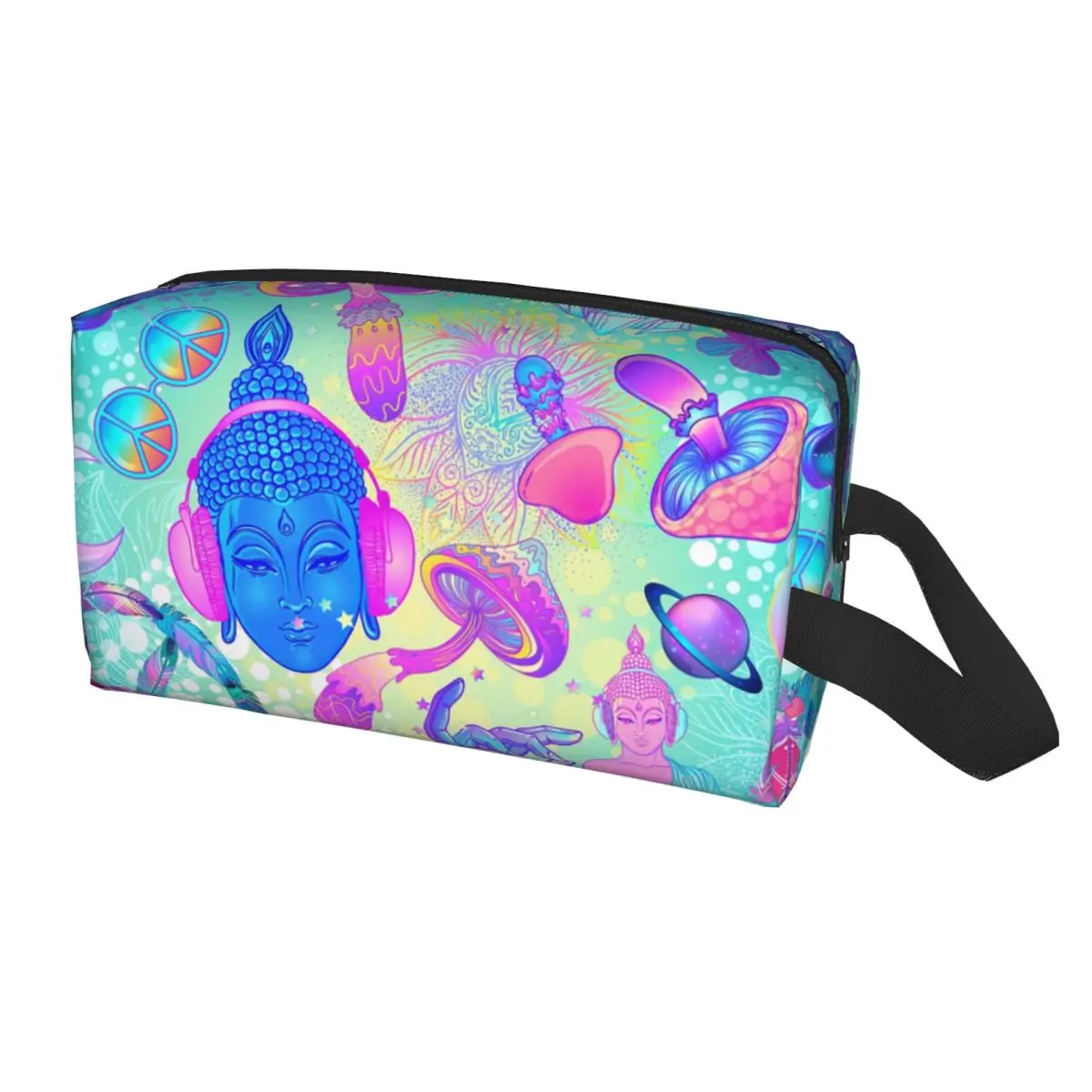 Psychedelic Magic Mushrooms Travel Cosmetic Bag Women Trippy Pattern Makeup Toiletry Organizer Ladies Beauty Storage Dopp Kit view 2