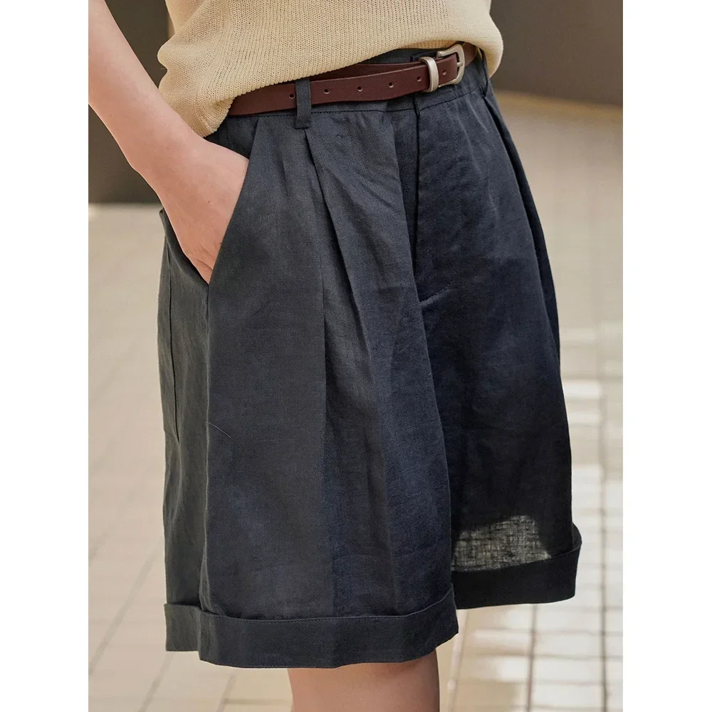 2025 New Korean Version Summer Women's Casual Solid High Waist Loose Wide Leg Shorts Wide Legs Loose Look Slim Casual