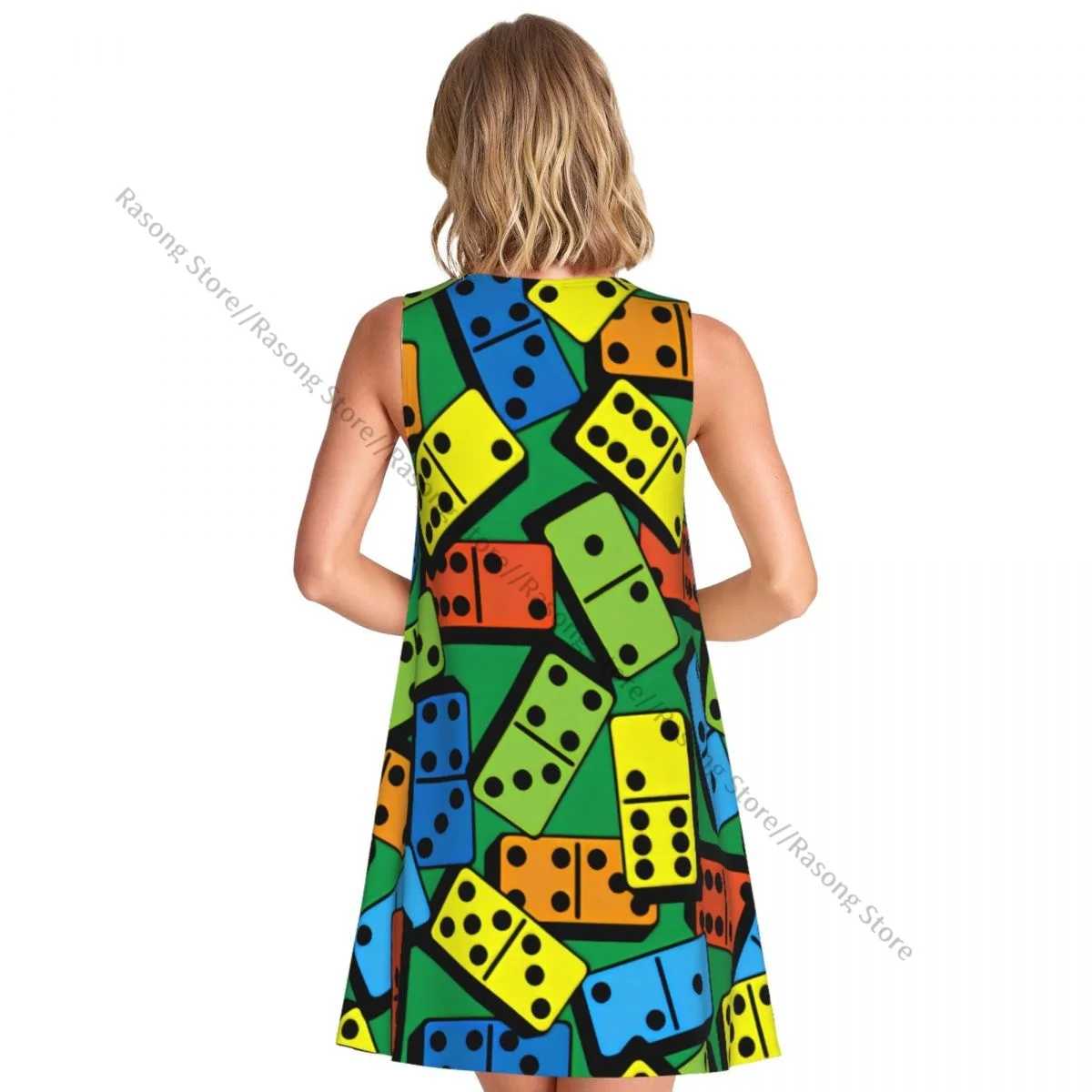 Summer Vest Dress Women's Casino Colorful Domino Pattern Sleeveless Female Dresses