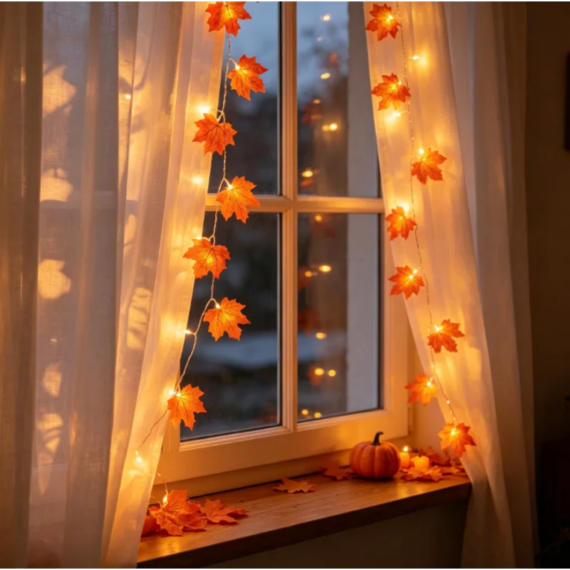 Battery Operated Maple Leaf Lights, 20 LED Waterproof String Lights for Halloween Thanksgiving Autumn Decor