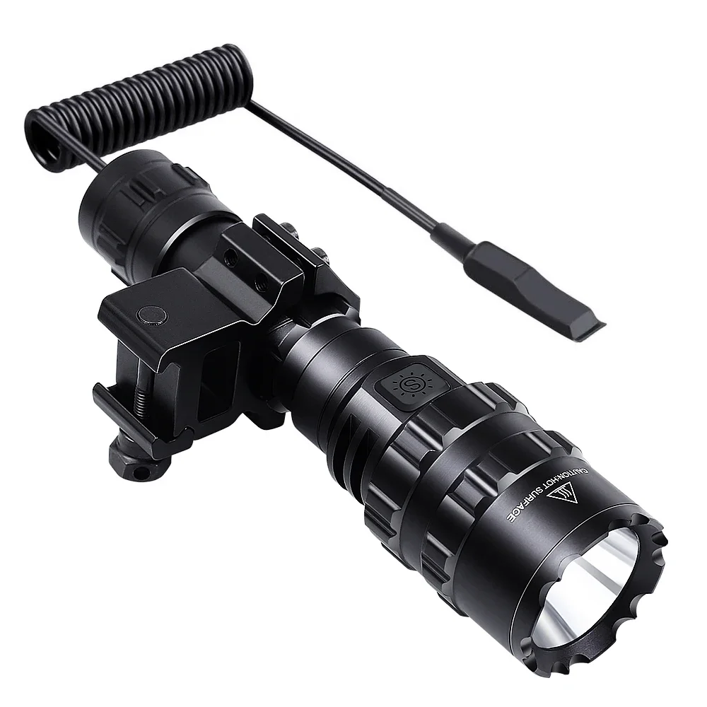 Tactical Flashlight 1600 Lumen with Mount Clip + Rechargeable Battery + Remote Switch - Hunting Weapon Light