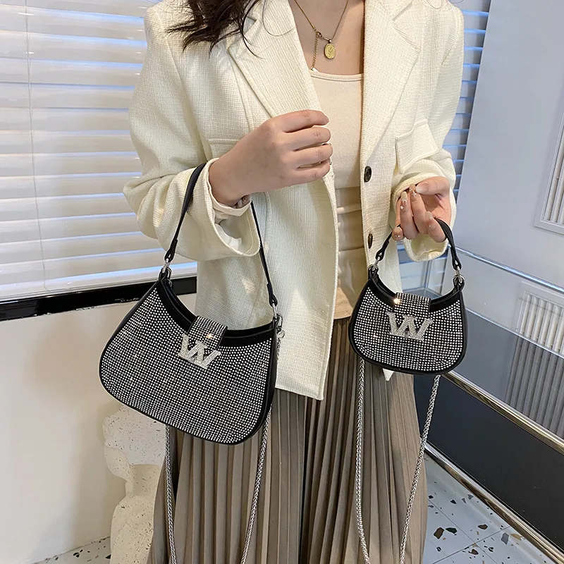 Hot Sale Texture Underarm Female Bag 2023 New Fashion Rhindiamond Women Shoulder Bag Girl Letter W Crossbody China Bag BM127