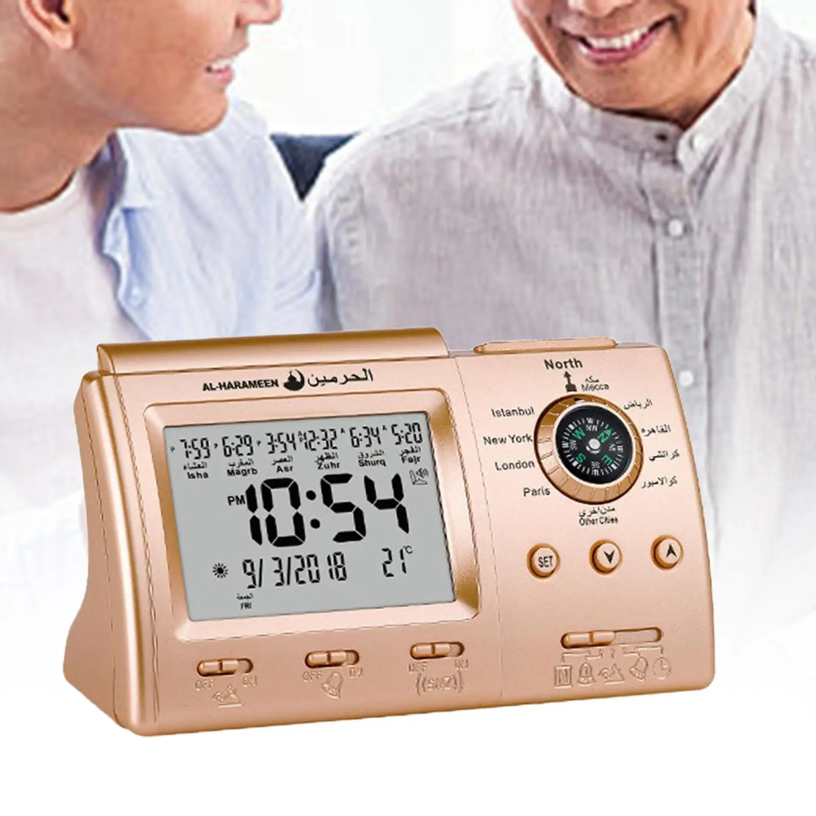 Azan Alarm Clock Snooze Temperature Father\'s Day Gift Decoration Digital Muslim Prayer Alarm Islamic Azan Alarm Table Clock