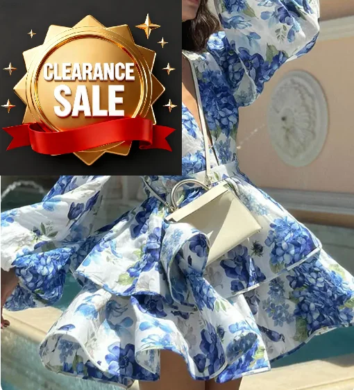 

2026 Spring Clearance Promotion Women Floral Printed Mini Dress Backless Sleeveless Hem Stacking Dresses Sweet A Line Vestidos