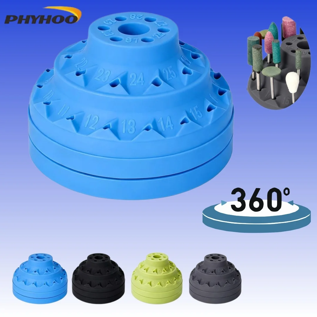 

31 Holes Tool Organizer 360 Degree Rotating Jewellery Tool For Drill Bits Polishing Wheels Grinding Heads Compact Storage Box