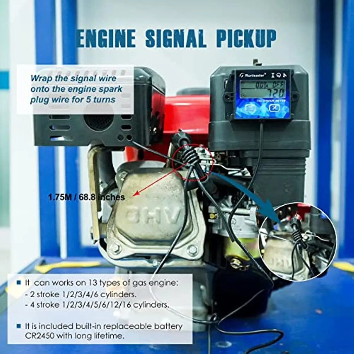 Digital LCD Tach/Hour Meter,Maintenance Reminder,Multiple Display with Backlight for ATV Outboard Motor Motorbike HM011B