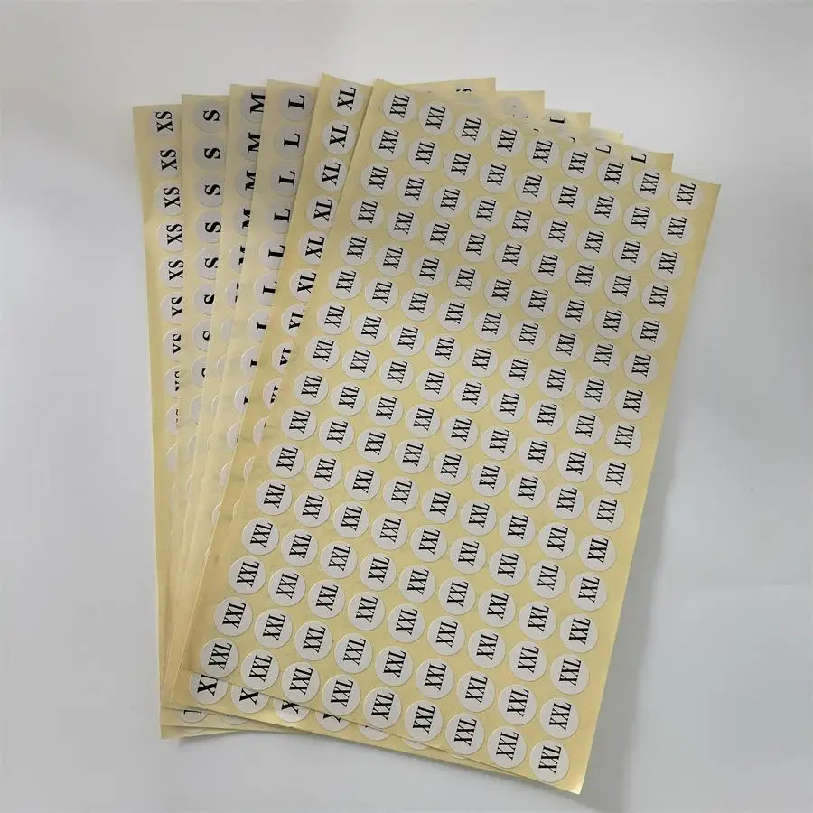 White Paper Sticker Size Label, XS, S, M, L, XL, XXL, XXXL-6XL, Garment Clothes Accessories, 1.3cm Diameters, 5 Sheets per Lot