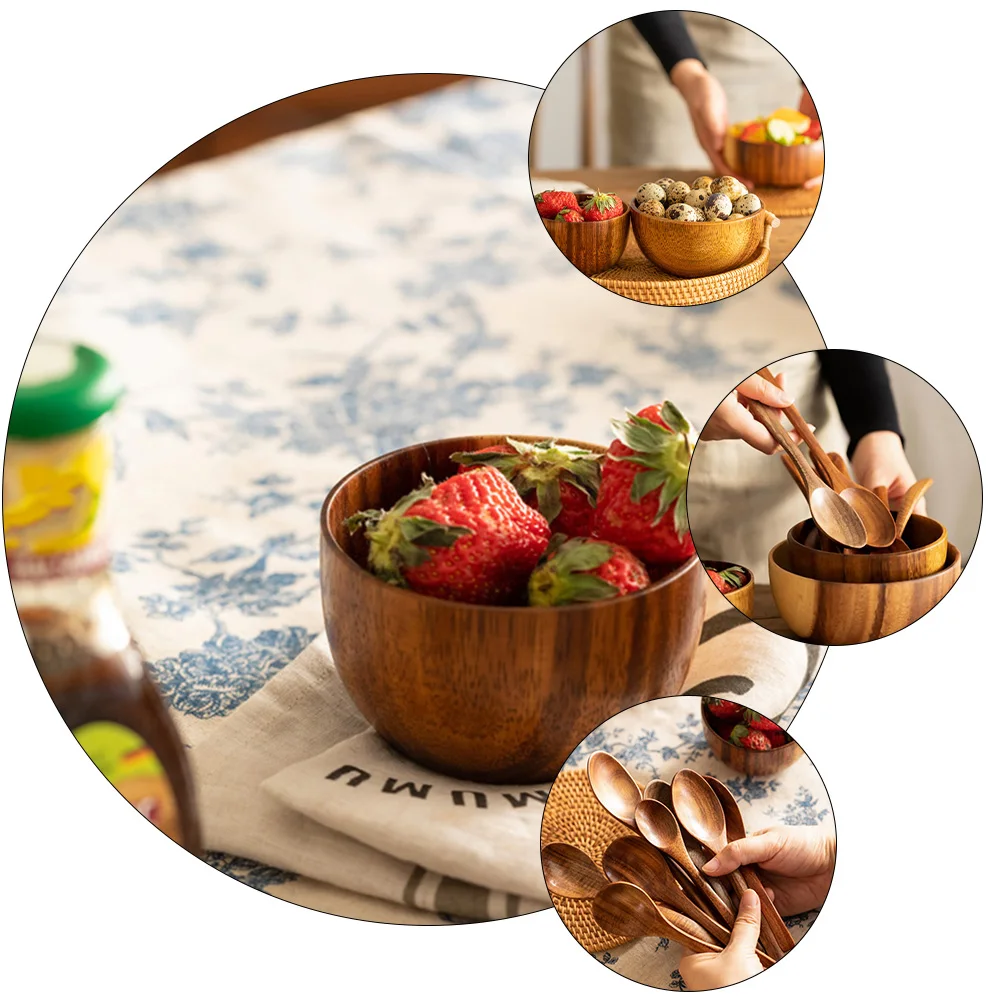 

Wooden Children Bowls Set High Quality Soup Noodle Kitchen Supplies Easy Clean Safe Use Ideal Size Fruit Cereals Pasta