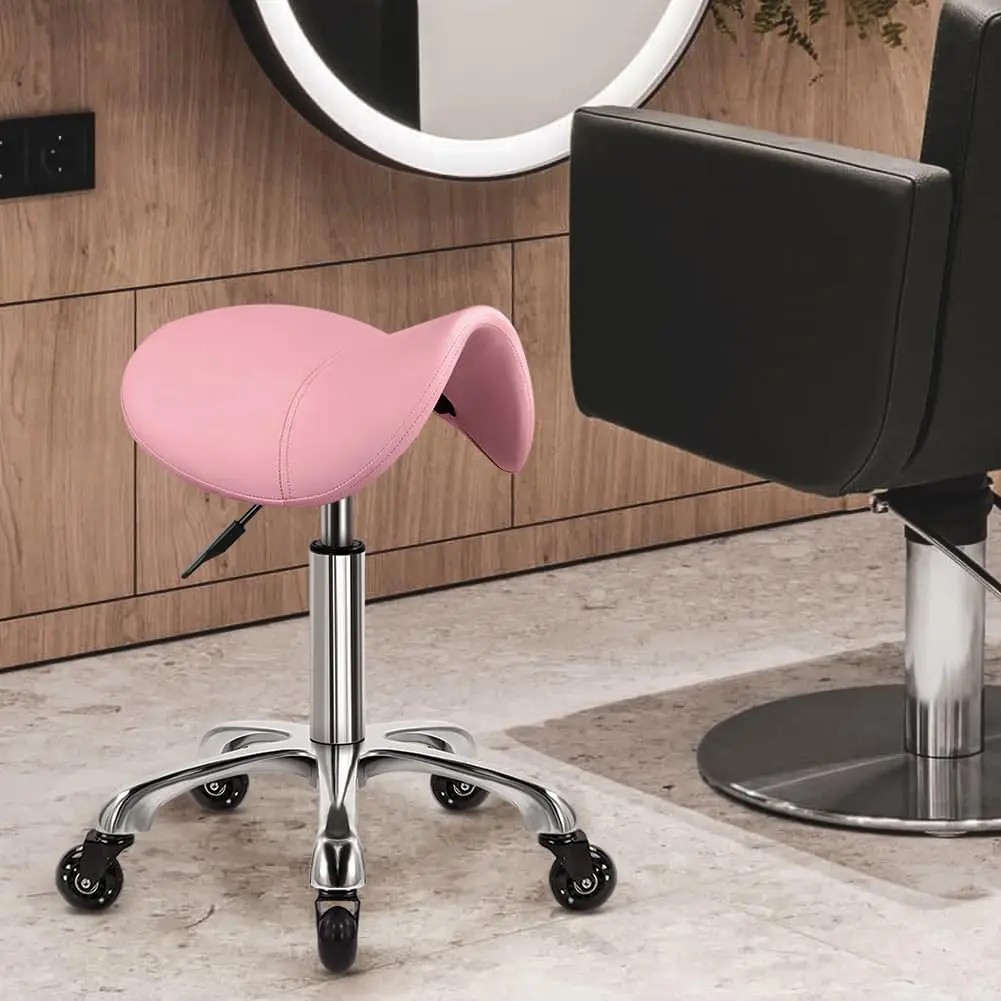 Rolling Saddle Stool PU Leather Swivel Adjustable Rolling Stool with Wheels Salon Chair Wholesale