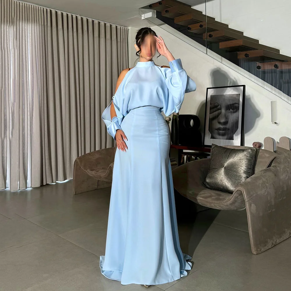 

Msikoods Elegant Blue Prom Dress Cold Shoulder Long Sleeves Mermaid Special Occasion Dress Formal Evening Party Gown Customized