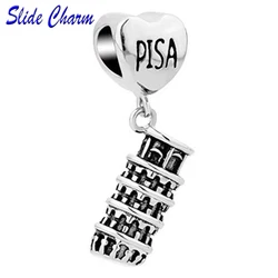 Slide Charm New Fashion Jewelry Leaning Tower of Pisa, Italy Talisman Pendant Charm Beads Fit Pandora Bracelet Free Shippin