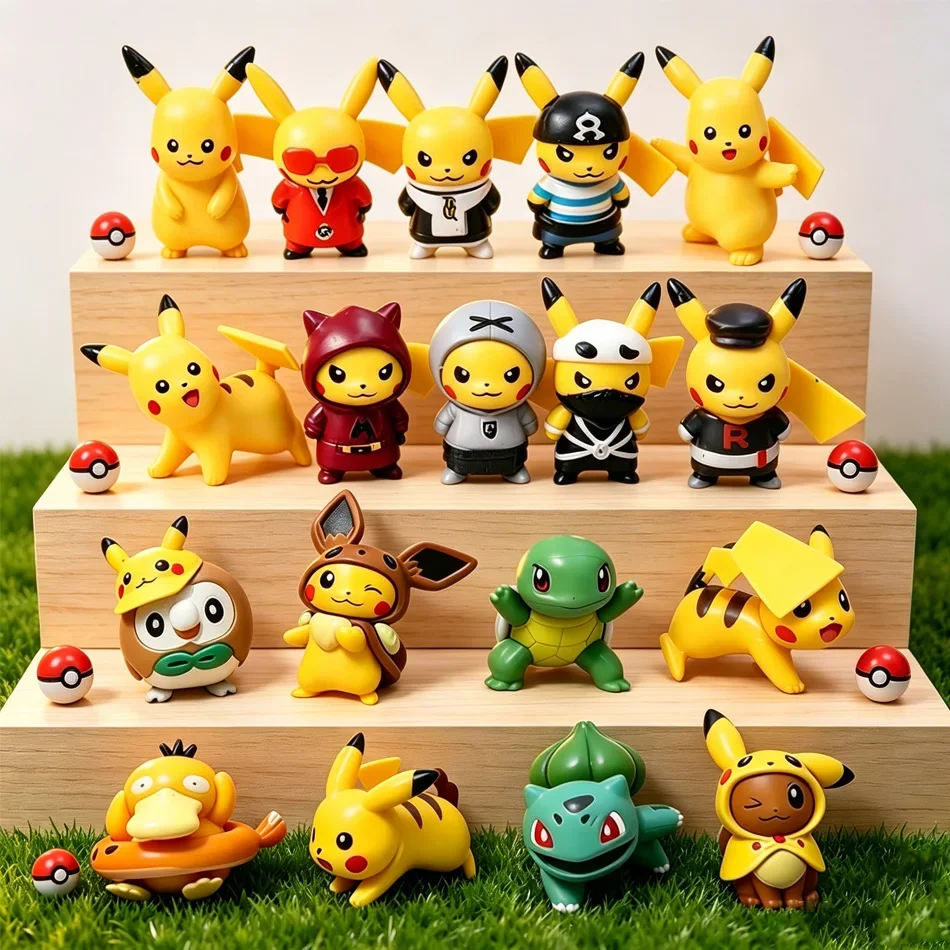 6-10 Stück Anime Elf Pokémon Handgefertigte Cartoon Niedliche Pikachu-Figuren Handgemachtes PVC-Modell Desktop Anime Spielzeug Ornament Geburtstagsgeschenk