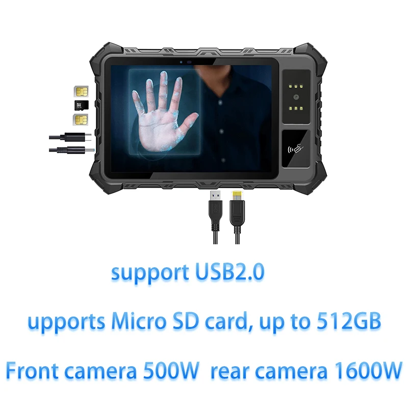 Tendcent Android Waterproof Palm Vein Recognition Tablet WiFi NFC RFID Fingerprint Reset OEM ODM USB Type-C Battery Powered