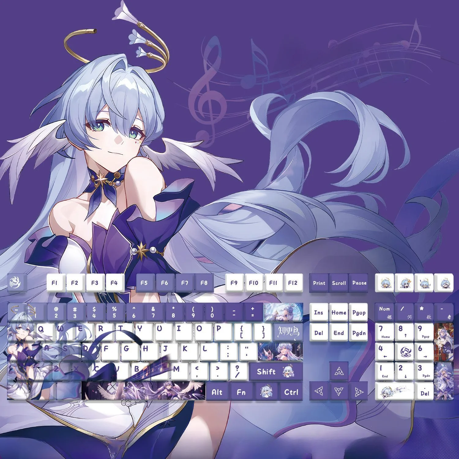 128 Keys/Set Game Honkai: Star Rail Robin Cute Girl PBT Keycaps Anime Games Key caps Cherry Height for DIY Mechanical Keyboards