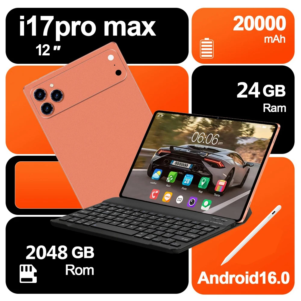 2026 Original Pad 17 Pro Max 20000mAh 12-Inch 24GB+2TB Snapdragon8gen3 Android 16 4K HD WIFI 5G Dual SIM Call Android tablet
