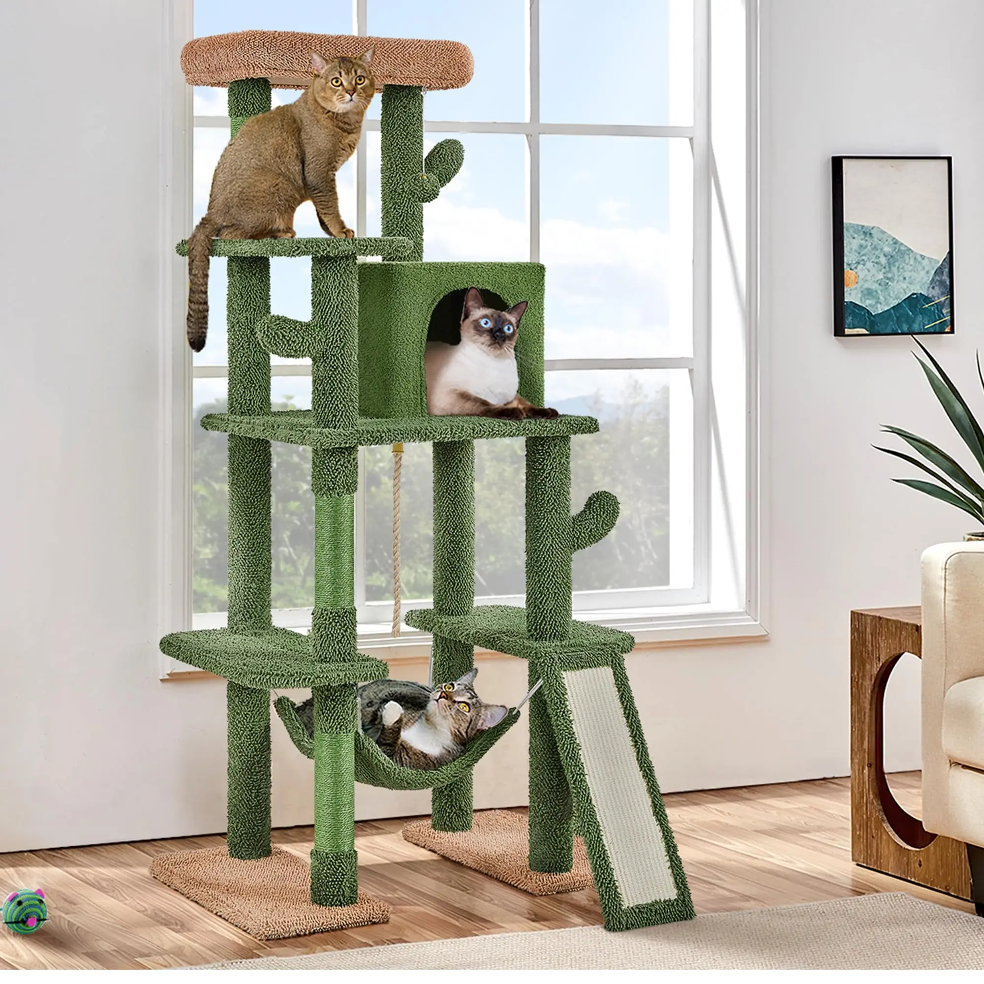 63in Cactus Cat Tree, Multi-Level Tall Climbing Tower