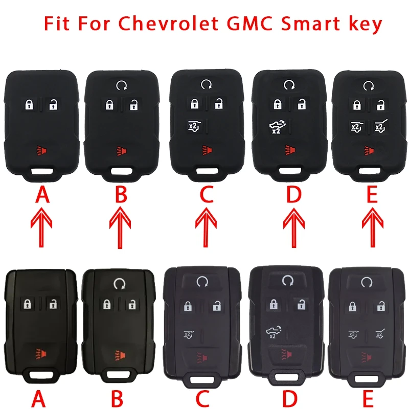 Key Fob Shell Silicone Cover Protective Case for Chevrolet Chevy Suburban Tahoe GMC Yukon Keyless Entry Remote 3/4/56 Button