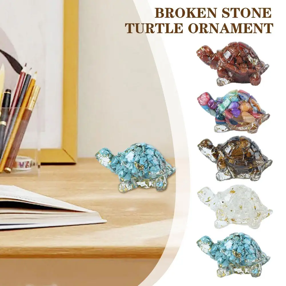 NEW High-end 1PC Natural Broken Stone Resin Lucky Turtle Crystal Healing Sculpture Fortune Decoratio Ornament Car Figurine K4R0