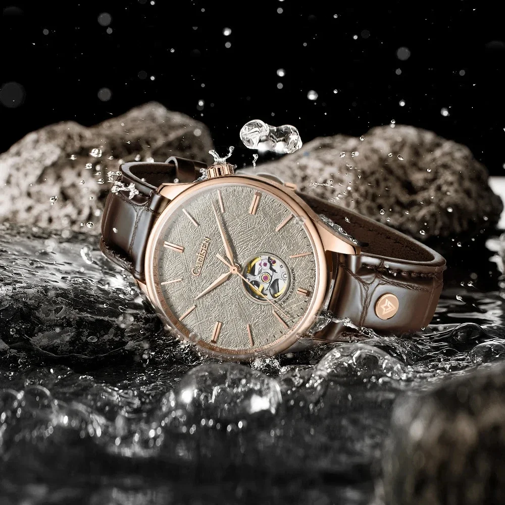 Cadisen Per Orologio Da Uomo Meteorite Miyota Movimento Scheletro Meccanico Automatico Maschile Orologio Da Polso Casual Zaffiro 5atm Impermeabile