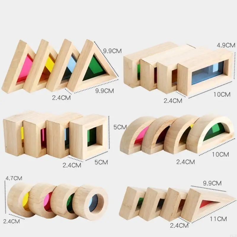 F62d 24pcs/conjunto Blocos construção caleidoscópicos com tábua acrílico colorida brinquedos educacionais para