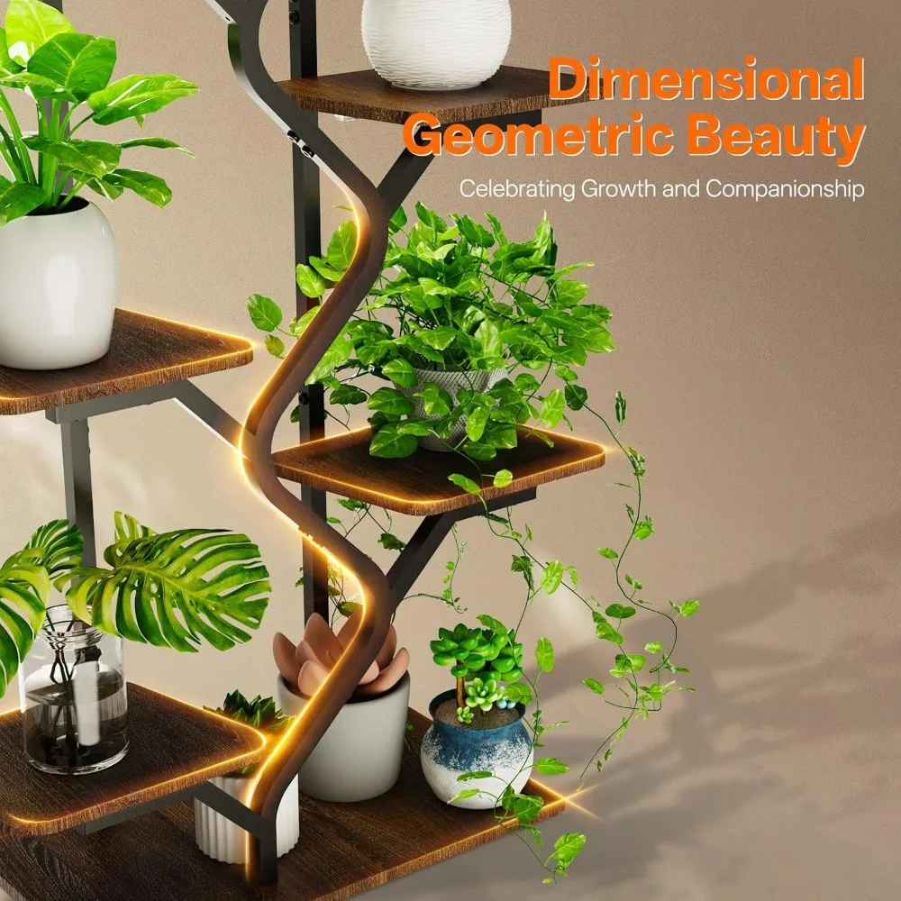 حامل نباتي داخلي مكون من 8 طبقات مع ضوء للنمو، رف مقاوم للصدأ مقاس 57 بوصة لغرفة المعيشة والفناء #5