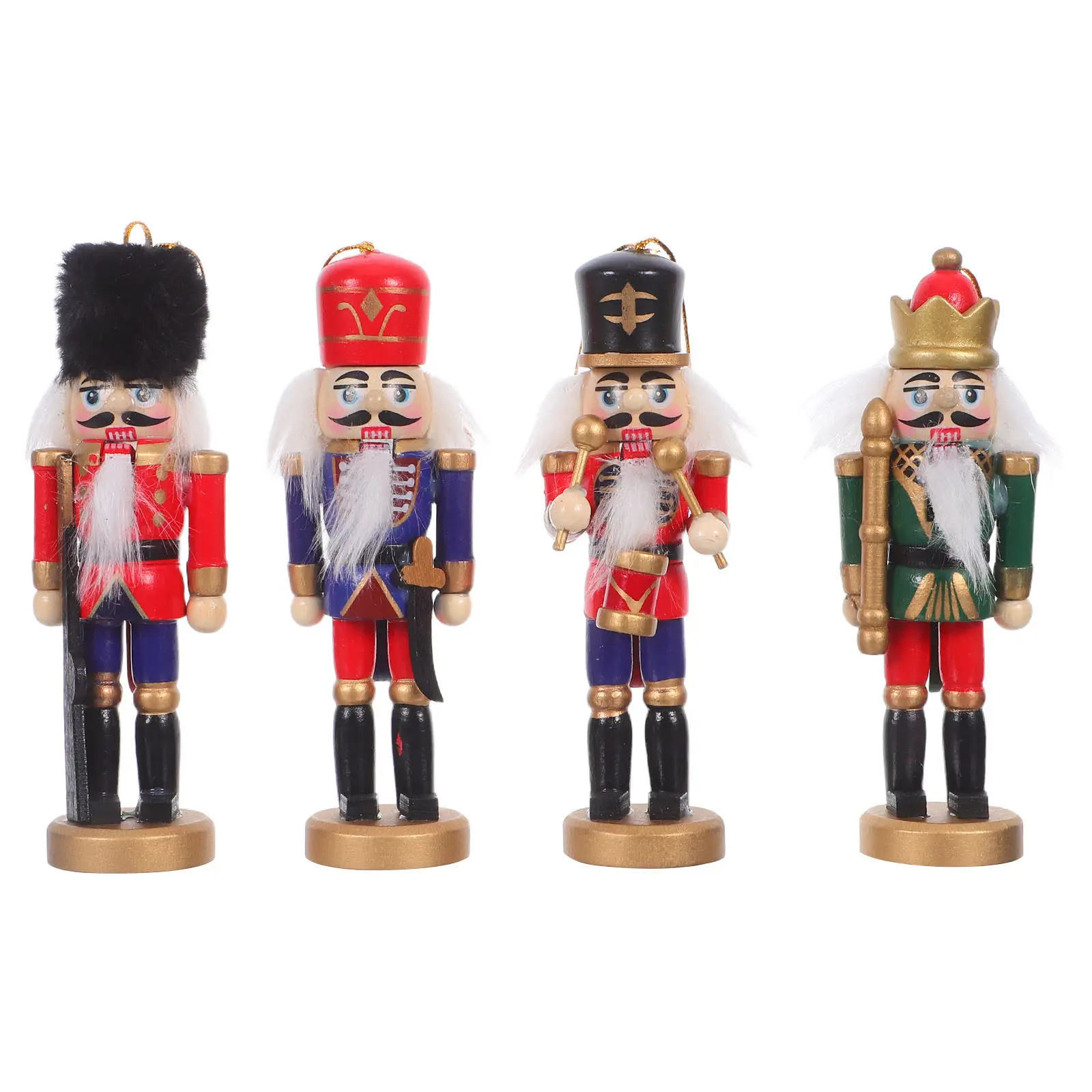 4Pcs Wooden Nutcracker Soldier Ornament Classic Hand Carved Festive Decor Christmas Table Centerpiece Bookshelf Mantel Desktop