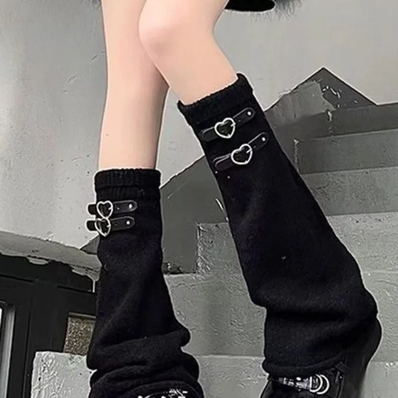 

Y2k Punk Love Buckle Knitted Wide Leg Socks Girl Korean Fashion sweet Jk Lolita Skirts Long Stockings Women Clothes Accessories