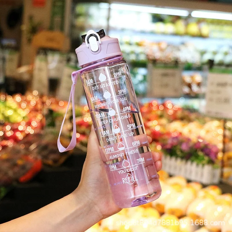 Wasserflasche mit Zeitmarkierung, auslaufsicher, Sport-Trinkflaschen, Outdoor-Sport-Wasserflasche mit Strohhalm, Reise-Wasserkocher, Fitness – Detail 5