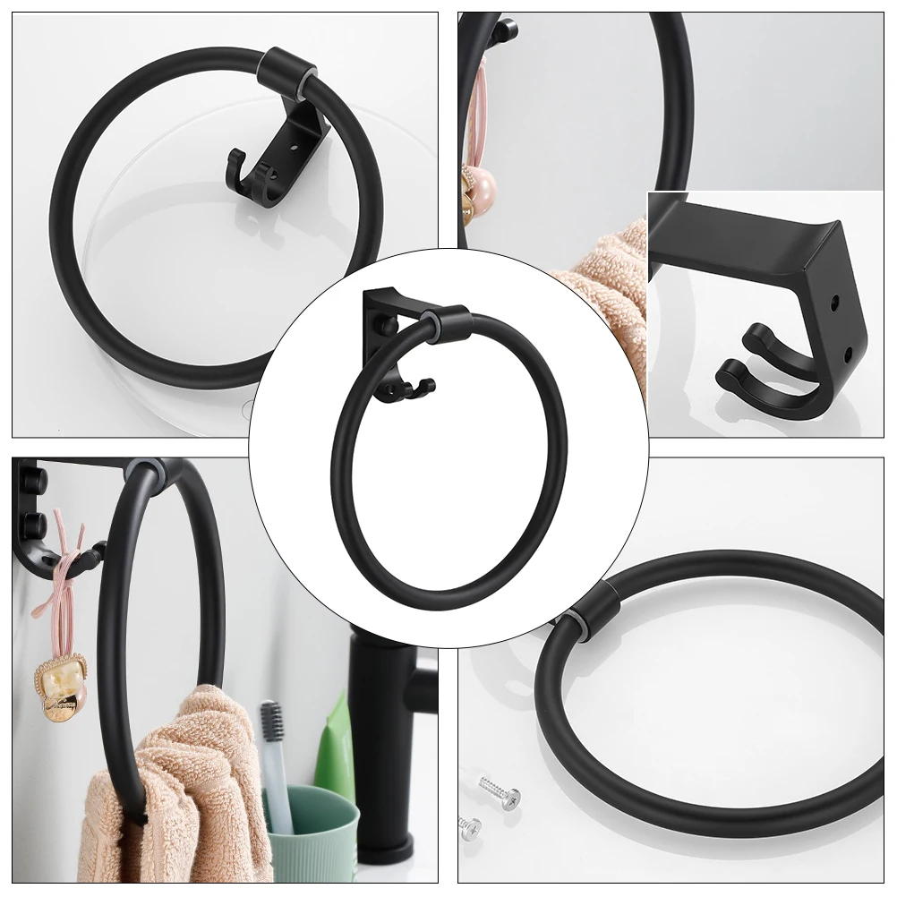 

Aluminum Towel Ring Durable Solid Material Strong Load bearing Capacity Black Paint Anti corrosion No punching Installation