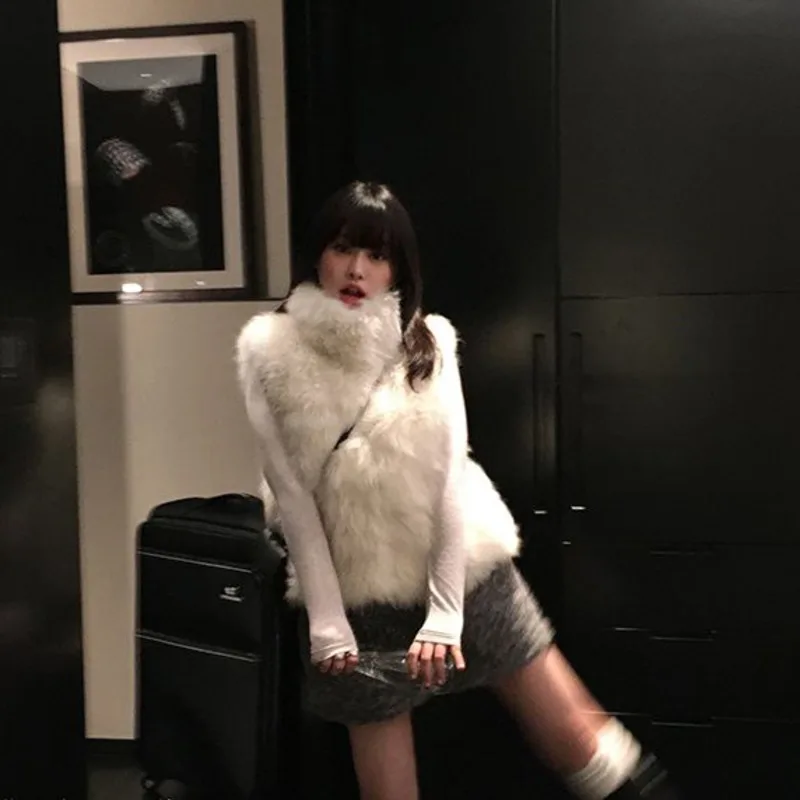 Moda nuova giacca in pelliccia di volpe sintetica da donna coreana slim colletto rialzato gilet in peluche cappotto autunno inverno vestiti da donna di lusso