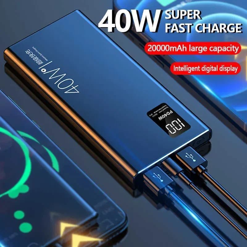 Cell Phone Power Bank 40W Super Fast Charging Large Capacity 20000mAh Twoway Digital Display External Battery for Android iPhone