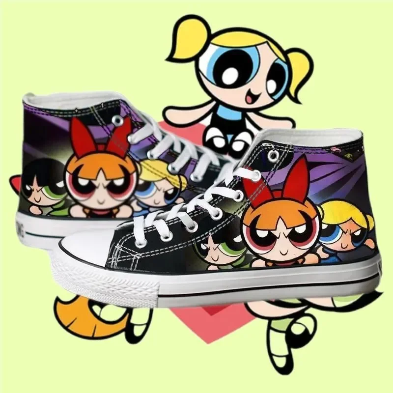 Student canvas shoes anime Powerpuff Girls high-top sneakers women's spring and autumn ins style wear-resistant casual shoes