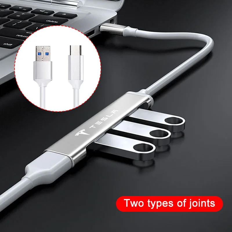 

USB-адаптер Type-C Turn, многопортовый распределитель-концентратор, автомобильные аксессуары для Tesla Model 3 Y X Roadster Cybertruck Badge, автоинтерьер