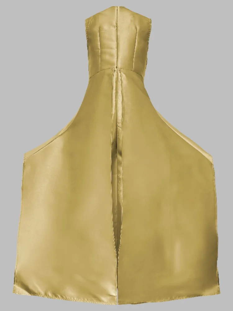 Bonboho-Macacão feminino de cintura alta e perna larga, elegante vestido de noite, macacão dourado, gola redonda, sem mangas, monocromático, moda, 2022