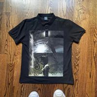 Y2k Summer Tops Vintage Black Graphic Polo Shirt Casual Short Sleeve Tee Print Top Comfortable Style Clothing Streetwear Ootd