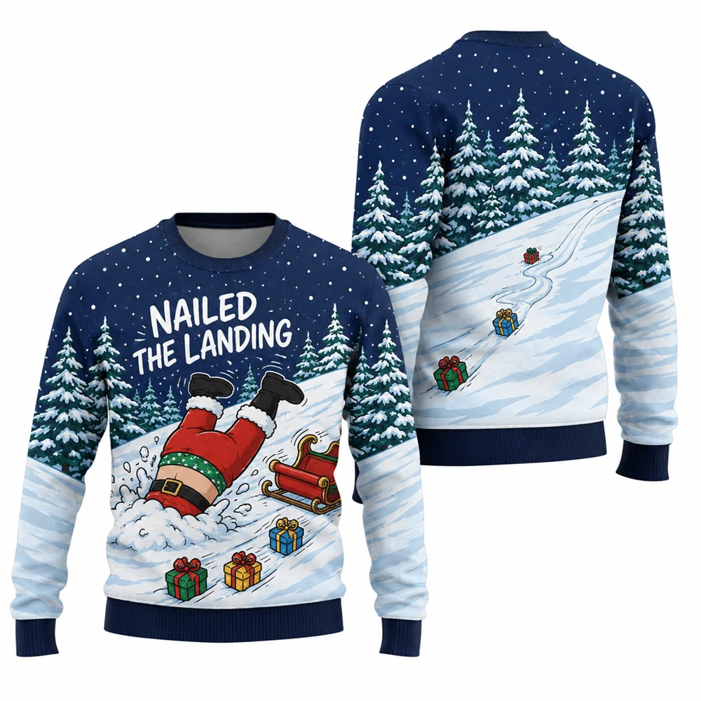 Humorous And Quirky Santa Claus Ugly Sweater Men Merry Christmas 3D Print Personality Holiday Fashion Long Sleeve Sweatshirt