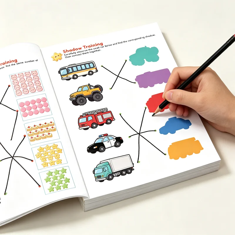 Ensemble de cahiers de travail sur le thème de l'association et de la logique pour enfants : 2 livres – Trouvez les identiques, l'association des ombres et plus encore