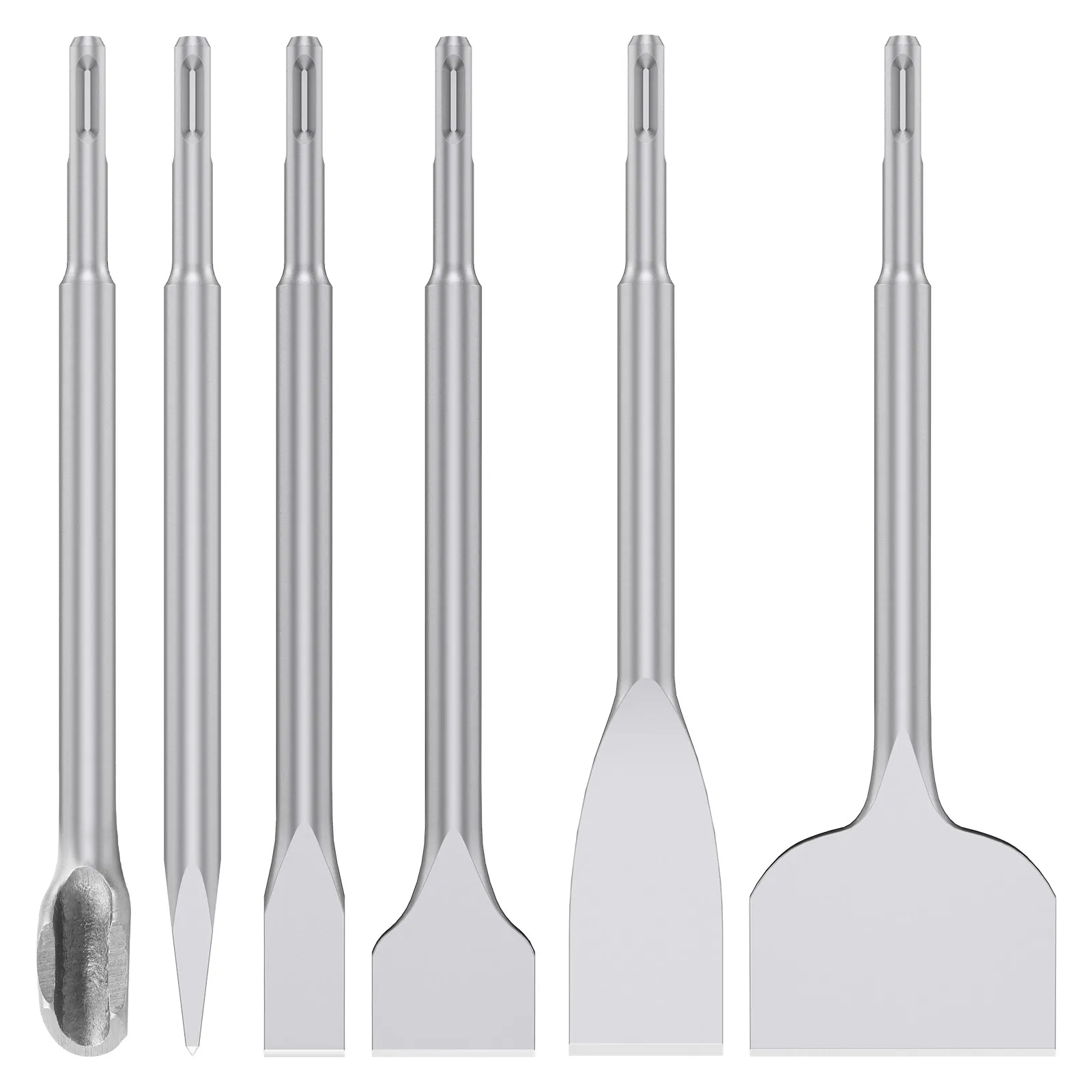 

6Pcs Efficient Chisel Set Carbon Steel Hammer Drill Chisel Set with Reinforced Shank for Concrete Masonry Wall Tile Brick Stone
