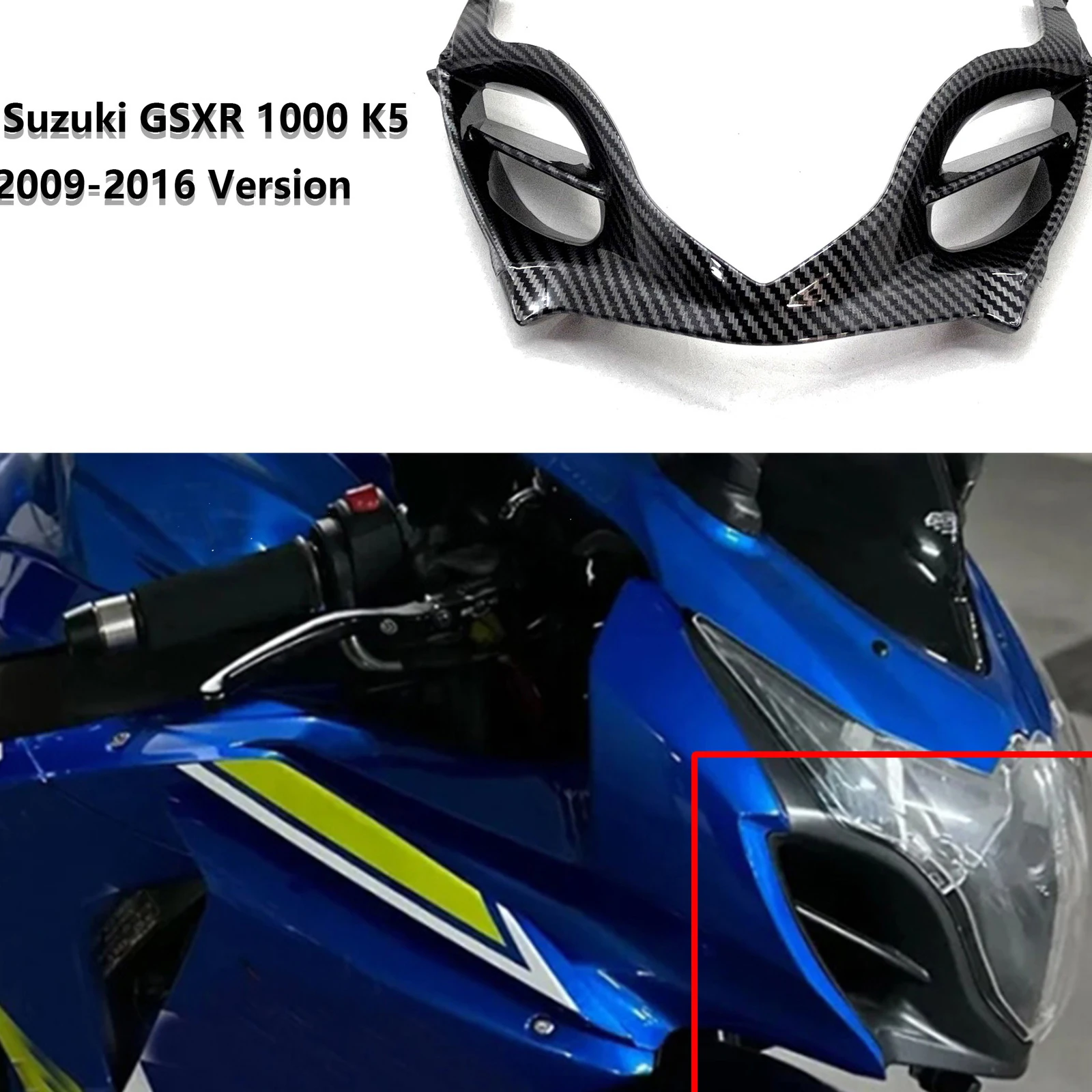 For Suzuki GSXR 1000 K9 2009-2016 Motorcycle Front Headlight Nose Frame Cowling Cover Fairing Kit ABS Carbon Fiber ﻿