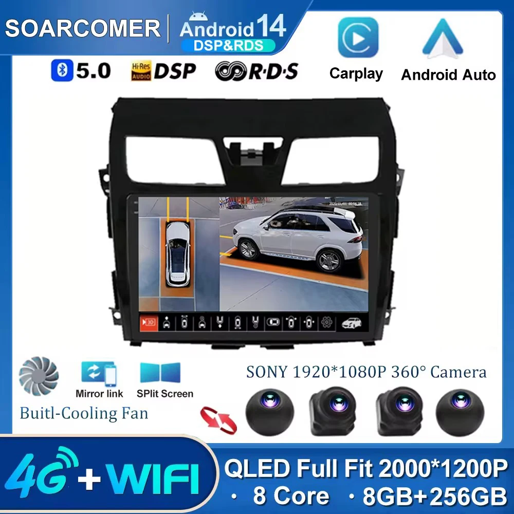 

Android 14 Auto 4G Carplay Multimedia Player DSP IPS Video WIFI Bluetooth For Nissan Teana Altima 2013 -2015 Navigation ADAS DVR