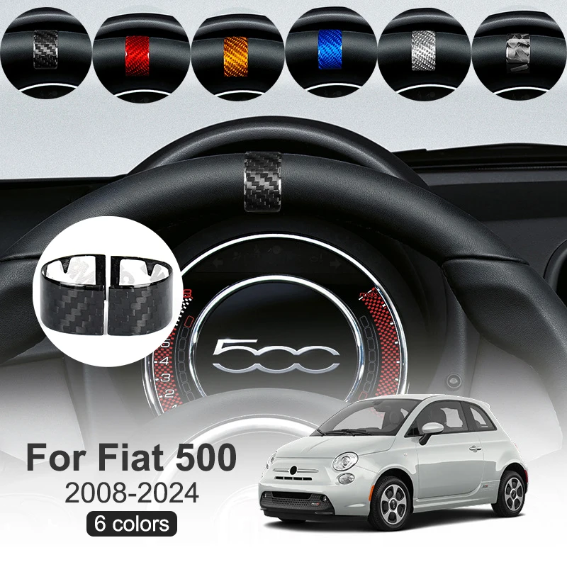 

For Fiat 500 Abarth 2008-2024 Car Steering Wheel Decorative Sticker Real Carbon Fiber Cover Interior Modification Accessories