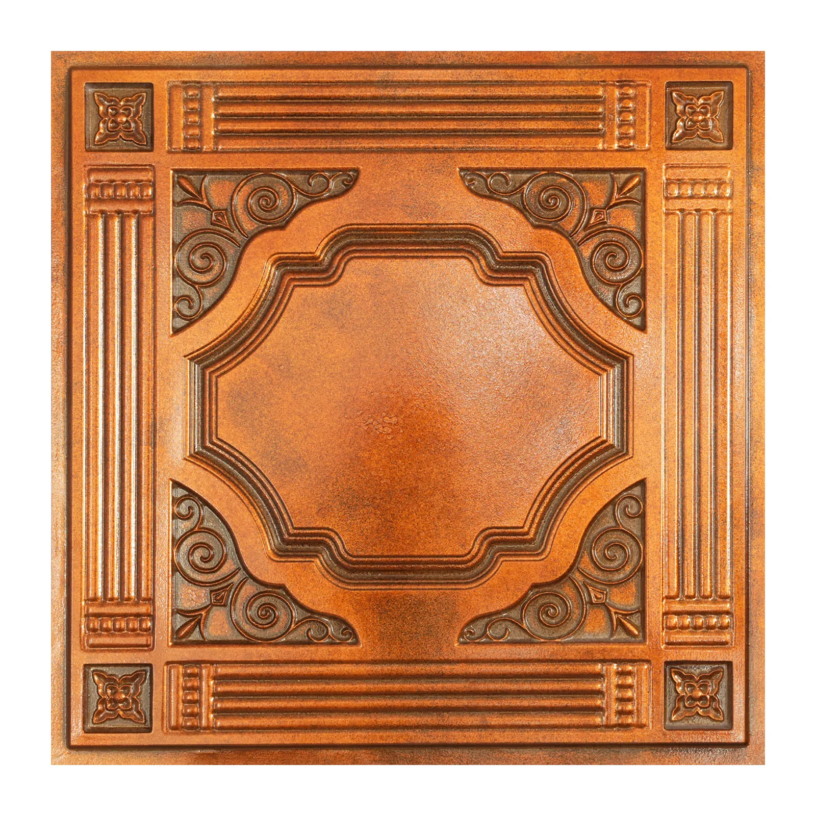 Faux Tin Ceiling Tiles 24x24 Łatwe w montażu panele PVC Rustykalny akcent Dekoracja ścienna do Cafe Club 10szt/lot PL65 Archaiczna miedź