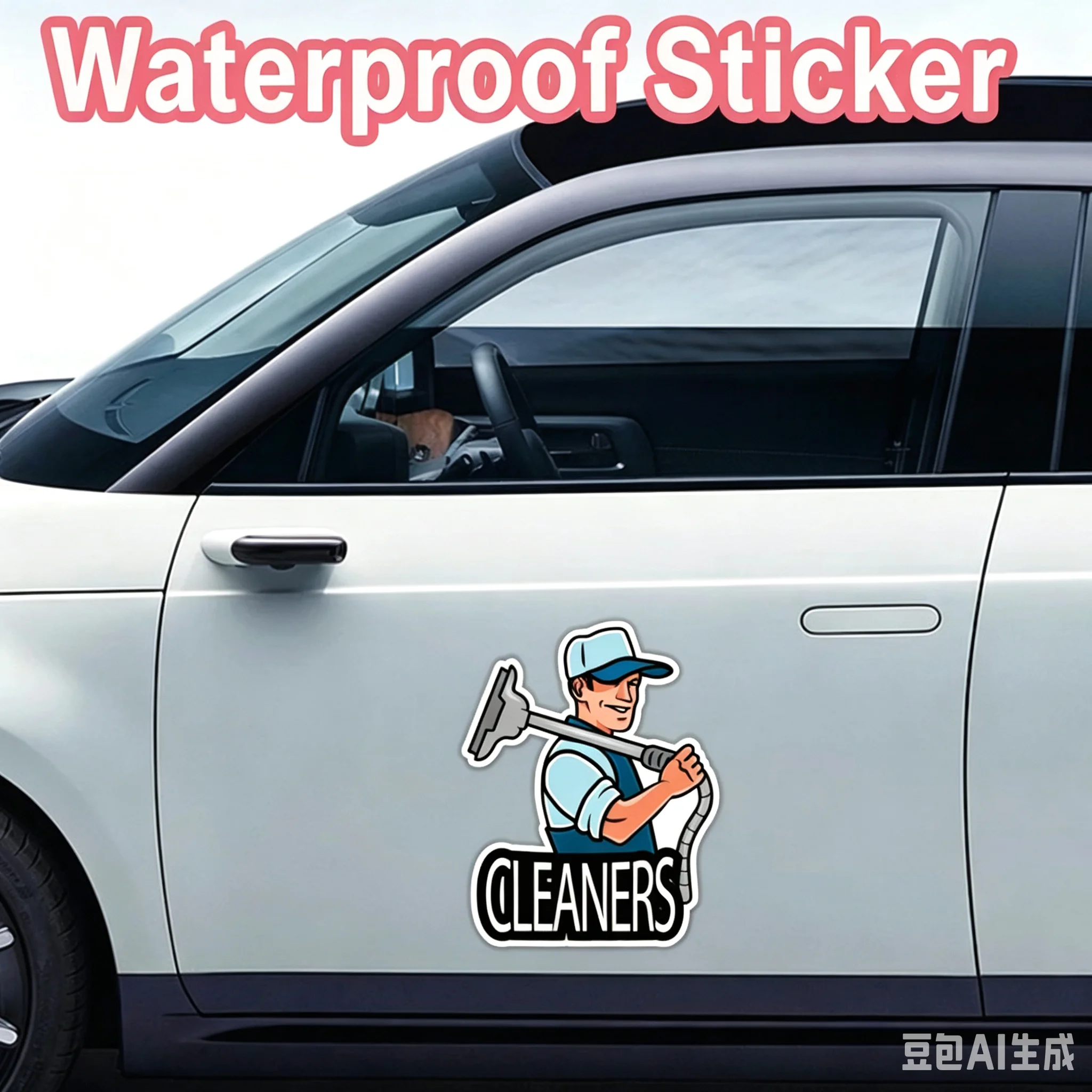 Cleaners Worker Car Sticker，Waterproof Vinyl Decal Auto Window Bumper Decor Cleaning Service Business Advertisement Sticker