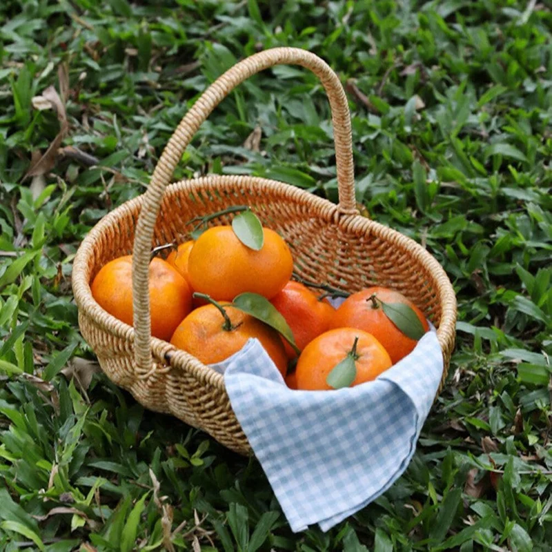 Wicker Basket With Handle Wicker Basket Wedding Flower Girl Basket Picnic, Fruit, Vegetable, Organizing