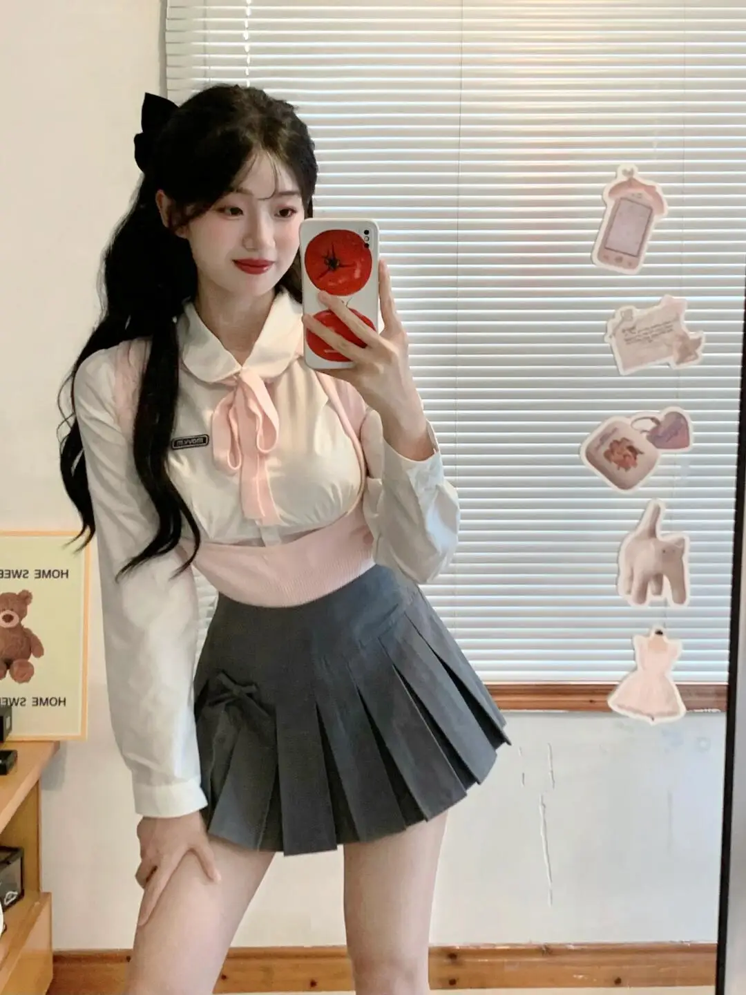 طقم تنورة وتنورة طويلة محبوكة باللون الوردي الباستيل من Cisas Theme School orm Sle طقم أنيق للسيدات من البوليستر F...