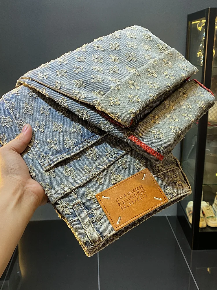 2024new high street jeans men's fashion fashion brand Korean style all-match casual street loose straight wide-leg pants