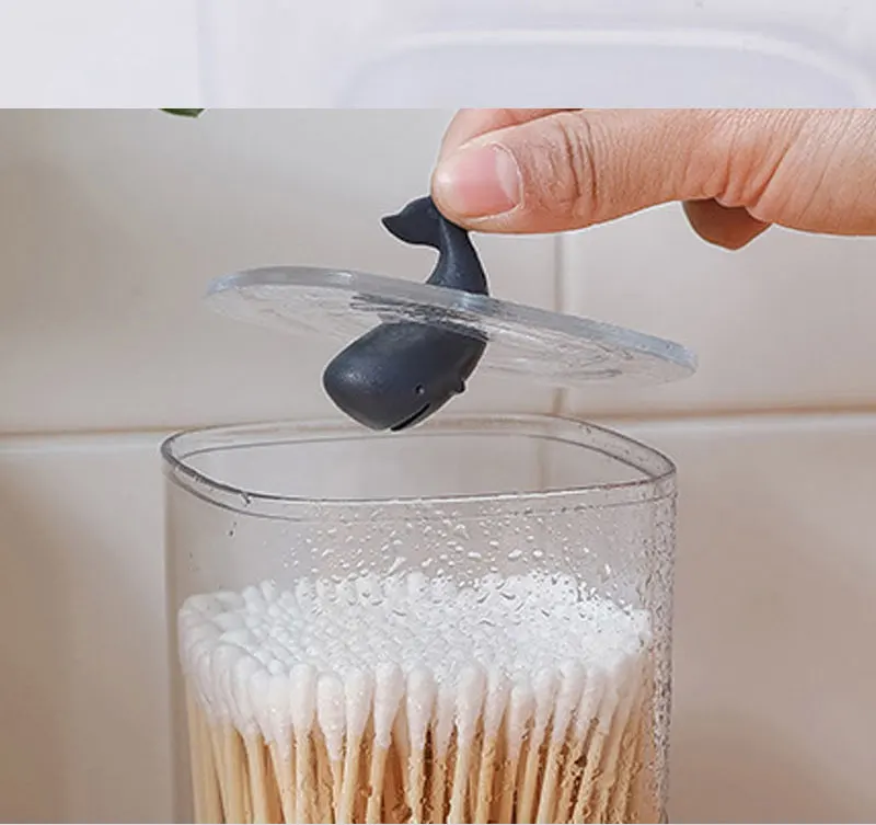 Eisbär Wal Schreibtisch-Aufbewahrungsbox mit Abdeckung, staubdicht, transparente Baumwolle, Kosmetik-Baumwoll-Aufbewahrung, Schlafzimmer-Organizer, Kanister – Detail 9
