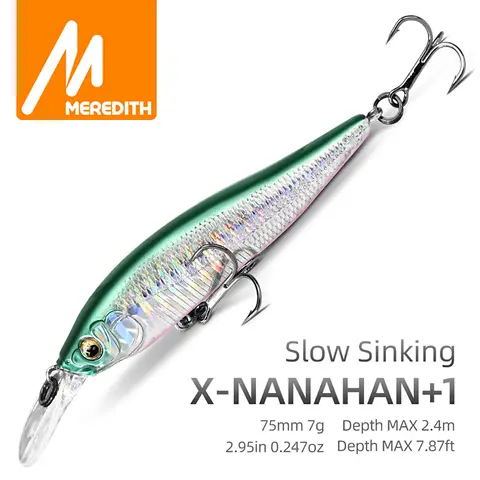 MEREDITH X-NANAHAN+1 낚시 미끼 75mm JerkMinnow 느린 Singking Wobblers 배스 인공 미끼 잉어 낚시 용품 MaxDepth 2.4M