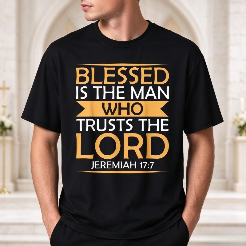 Jeremiah 17:7 Blessed Trust The Lord Graphic T-Shirt Men Modal Soft Tee Christian Religious Casual Short Sleeve Church Gift